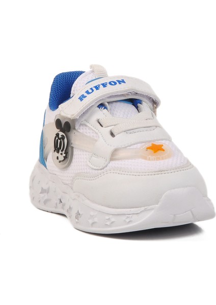 Beyaz Mavi Cırtlı Işıklı Hafif Çocuk Spor Ayakkabı Ruffon B modelleri