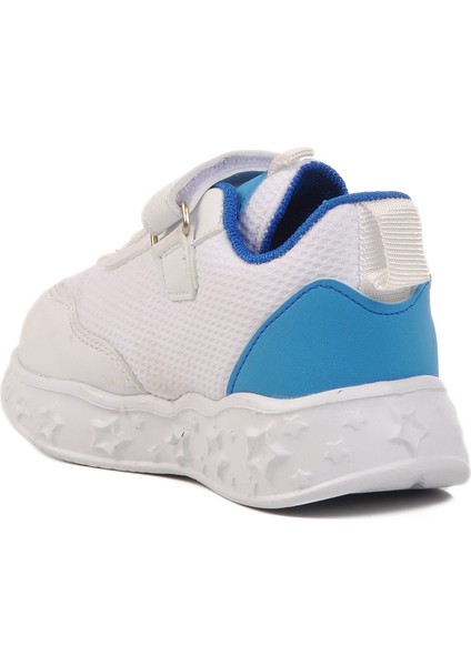 Beyaz Mavi Cırtlı Işıklı Hafif Çocuk Spor Ayakkabı Ruffon B fırsatları