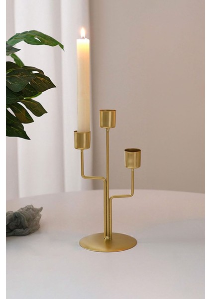 3 Lü Metal Asimetrik Gold Şamdan Dekoratif Mumluk CIN994SR