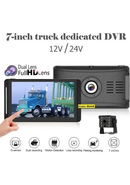 7 Inç Ekran-Mikrofon Gece Görüşlü Çift Kamera Tüm Araçlara Uyumlu Araç Kayıt Cihazı 32 GB Hafıza fiyatları