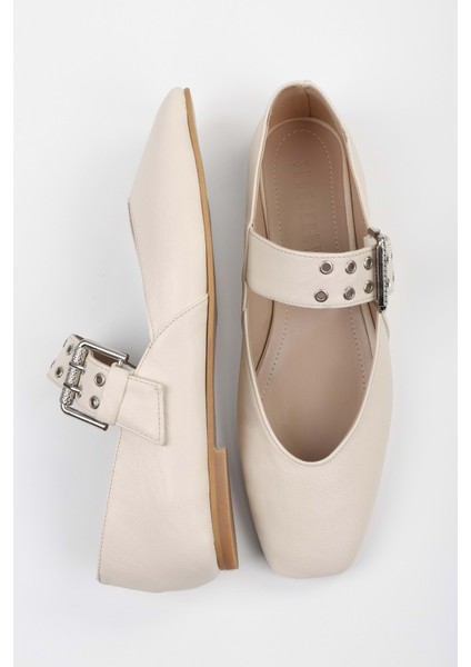 Kadın Vell Ekru Cilt Kemer Tokalı Babet fiyatları