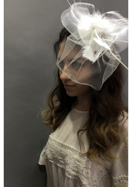 Beyaz Tüllü Vualet Nikah Şapkası