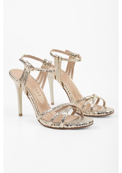 Kadın Jessie Altın Yılan Desenli Topuklu Ayakkabı