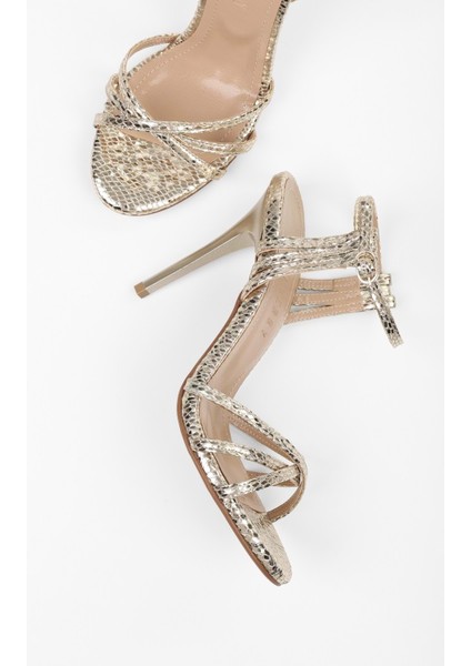 Kadın Jessie Altın Yılan Desenli Topuklu Ayakkabı modelleri