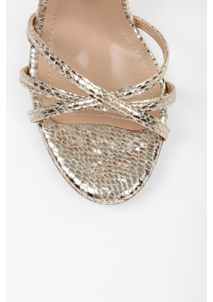 Kadın Jessie Altın Yılan Desenli Topuklu Ayakkabı fırsatları
