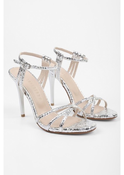 Kadın Jessie Gümüş Yılan Desenli Topuklu Ayakkabı