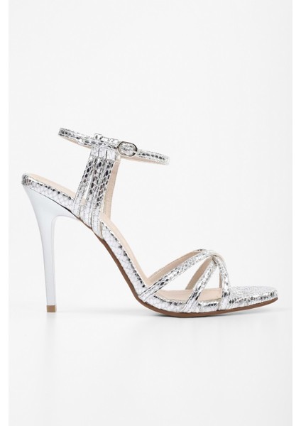 Kadın Jessie Gümüş Yılan Desenli Topuklu Ayakkabı modelleri