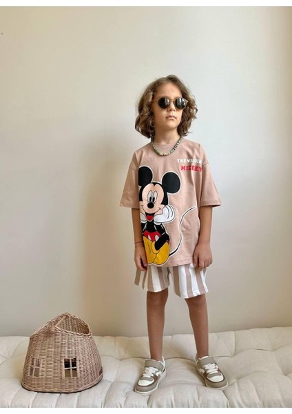 Yigit Butik Baskılı Çizgili Şortlu Erkek Çocuk Alt Üst Takım