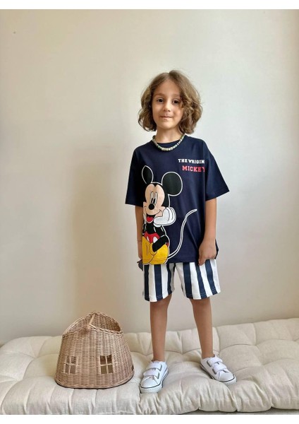 Yigit Butik Baskılı Çizgili Şortlu Erkek Çocuk Alt Üst Takım
