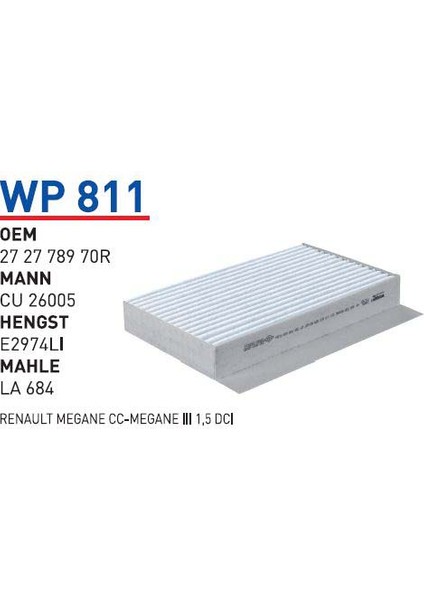 WP811 Oem 272778970R Renault Megane cc Megane III 1,5 Dci Polen Filtre