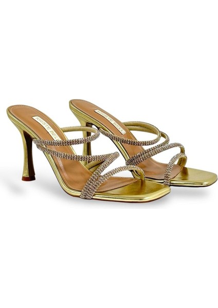 Altın Kristal Taşlı Kadın Topuklu Terlik fiyatları