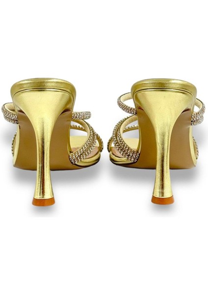 Altın Kristal Taşlı Kadın Topuklu Terlik modelleri