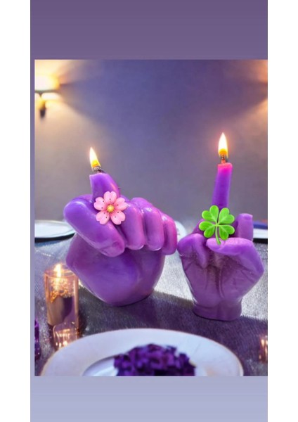 Aresmumatölyesi Mor Orta Parmak Nah Çeken El Mum Seti