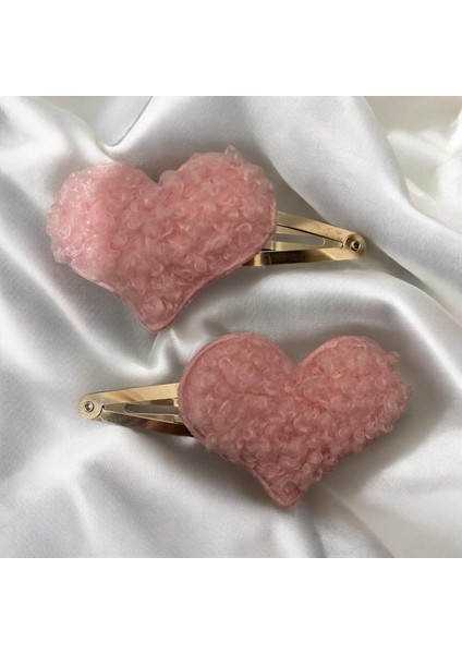 Pembe Peluş Kalp Detaylı Çıtçıt Toka
