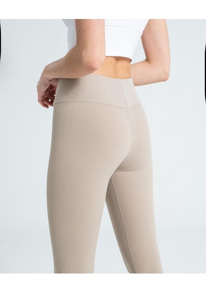 Kadın Yüksek Bel Içi Şardonlu Fitilli Tayt Bej modelleri