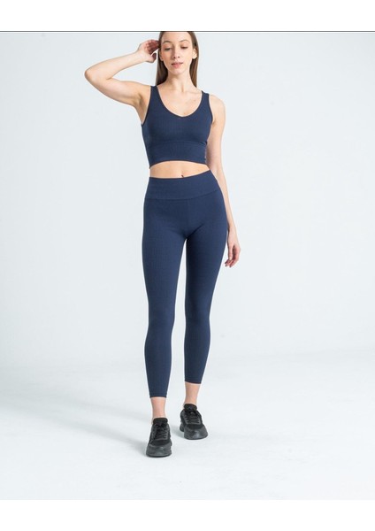 Kadın Yüksek Bel Içi Şardonlu Fitilli Tayt Lacivert fiyatları