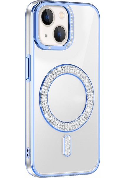 iPhone 15 Kılıf Pırlanta Taş Tasarımlı M-Safe Şarj Özellikli Karetta Silikon Kılıf