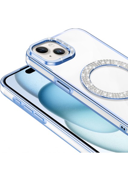 iPhone 15 Kılıf Pırlanta Taş Tasarımlı M-Safe Şarj Özellikli Karetta Silikon Kılıf modelleri