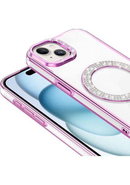 iPhone 15 Kılıf Pırlanta Taş Tasarımlı M-Safe Şarj Özellikli Karetta Silikon Kılıf modelleri