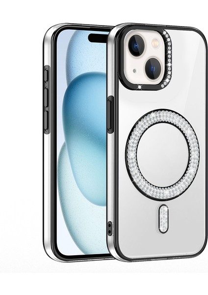 iPhone 15 Kılıf Pırlanta Taş Tasarımlı M-Safe Şarj Özellikli Karetta Silikon Kılıf fiyatları