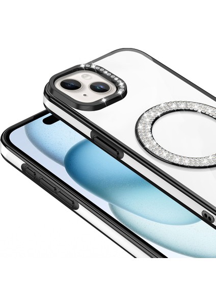 iPhone 15 Kılıf Pırlanta Taş Tasarımlı M-Safe Şarj Özellikli Karetta Silikon Kılıf modelleri