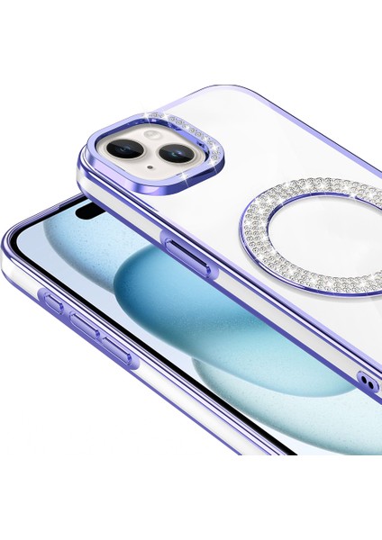 iPhone 15 Kılıf Pırlanta Taş Tasarımlı M-Safe Şarj Özellikli Karetta Silikon Kılıf modelleri