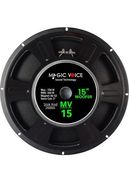 Magicvoice Mv-15 Maks. 700 Watt Rms 350 Watt 15 Inç Siyah 38 cm Woofer Yedek Hoparlör