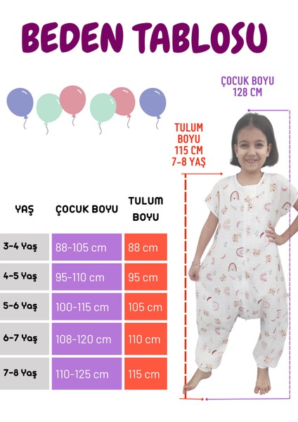 Pembe Ayıcık Desenli Yazlık Bebek Çocuk Uyku Tulumu %100 Pamuk Müslin Kumaş 0.5 Tog