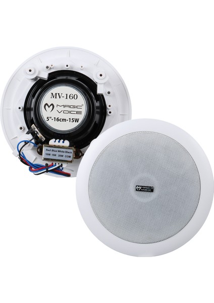 Magicvoice MV-160 16 cm 15W Tweeterli Beyaz Trafolu Alçıpan Tavan Hoparlör Mağaza Okul Konferans Salonu Hoparlörü