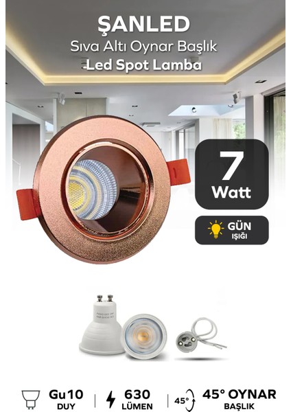 7W Sıva Altı Oynar Başlık GU10 Kare Siyah Gün Işığı LED Spot Lamba-1 Adet
