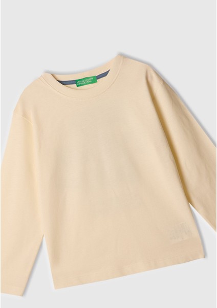 Erkek Çocuk Ekru Önü Baskılı Bisiklet Yaka Uzun Kollu T-Shirt fiyatları