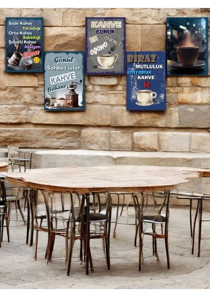 5 Parça (14CMX20CM) Dekoratif Mdf Tablo, Kahve Köşesi Tabloları, Duvar Tabloları, Cafe Tabloları, Çerçeve Görünümlü Dekoratif Hediyelik