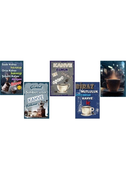 5 Parça (14CMX20CM) Dekoratif Mdf Tablo, Kahve Köşesi Tabloları, Duvar Tabloları, Cafe Tabloları, Çerçeve Görünümlü Dekoratif Hediyelik modelleri