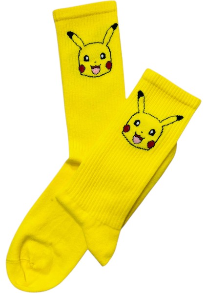 Pokemon Pikachu Çizgi Film Karakter Desenli Sarı Pamuklu Soket Çorap