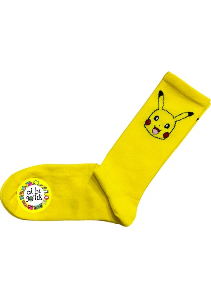 Pokemon Pikachu Çizgi Film Karakter Desenli Sarı Pamuklu Soket Çorap