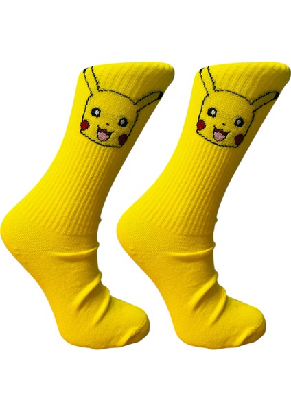 Pokemon Pikachu Çizgi Film Karakter Desenli Sarı Pamuklu Soket Çorap
