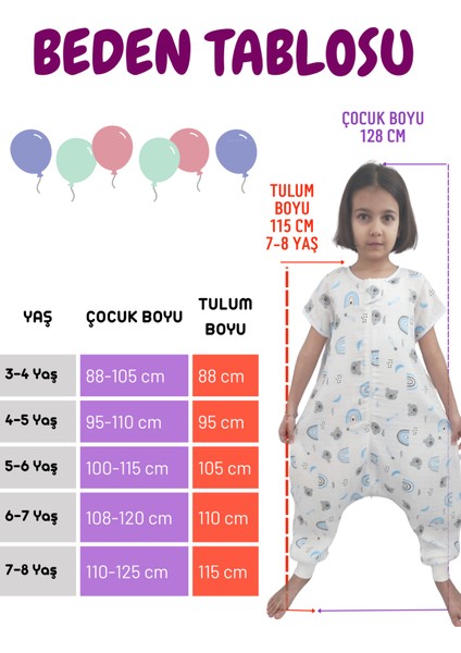 Mavi Ayıcık Desenli Yazlık Çocuk Uyku Tulumu %100 Pamuk Müslin Kumaş 0.5 Tog 24-28 Derece