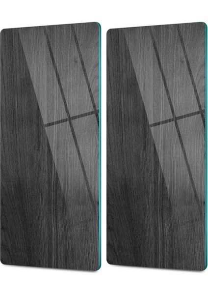 Cam Kahve Sofra Sunum Tablası 2'li Set Siyah Ahşap Desenli