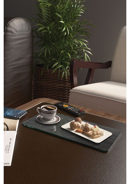 Cam Kahve Sofra Sunum Tablası 2'li Set Siyah Ahşap Desenli fiyatları