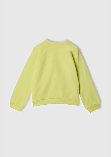 Kız Çocuk Sarı Simli Benetton Logo Baskılı Bisiklet Yaka Sweatshirt modelleri