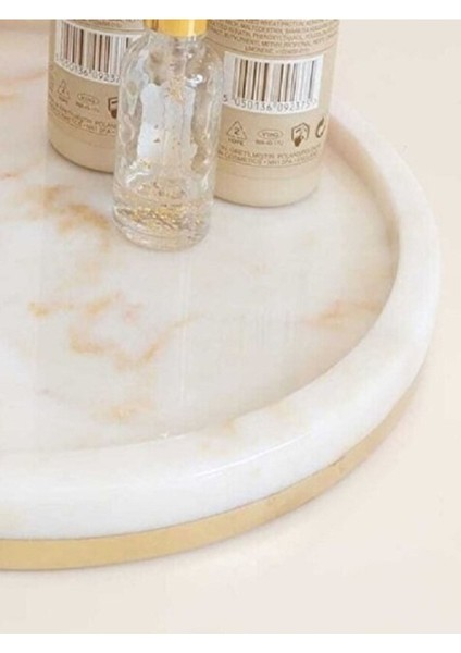 Golden - Doğal Beyaz Mermer Sunum Tepsisi | Takı Tabağı | Gold | 28CM | modelleri