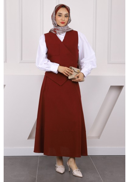 Bordo Yelek Etekli Takım