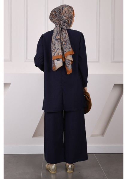 Lacivert Bürümcük Tunik Pantolonlu Takım modelleri