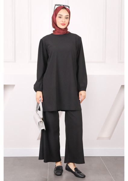 Siyah Bürümcük Tunik Pantolonlu Takım