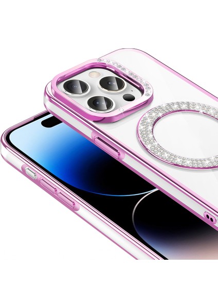 iPhone 14 Pro Max Kılıf Pırlanta Taş Tasarımlı M-Safe Şarj Özellikli Karetta Silikon Kılıf modelleri