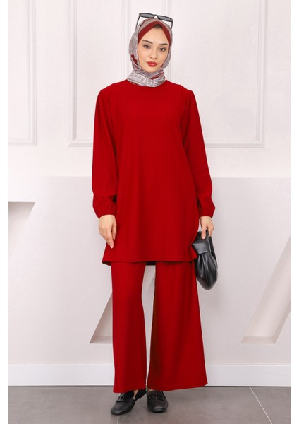 Bordo Bürümcük Tunik Pantolonlu Takım