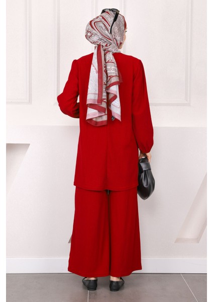 Bordo Bürümcük Tunik Pantolonlu Takım modelleri