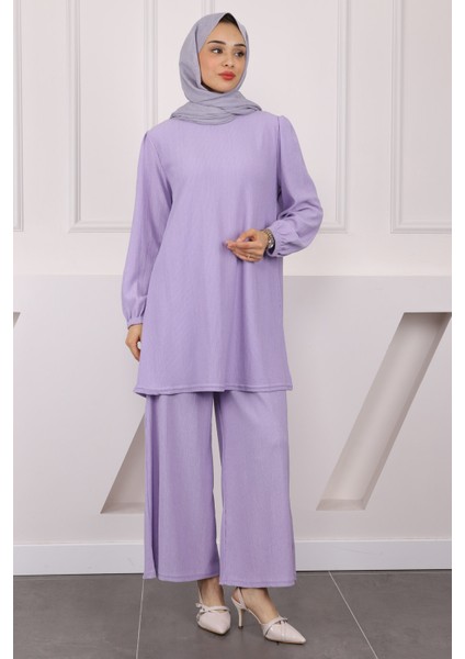 Lila Bürümcük Tunik Pantolonlu Takım