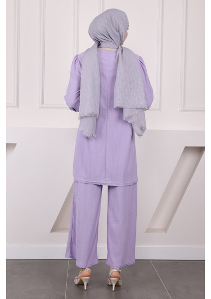 Lila Bürümcük Tunik Pantolonlu Takım modelleri