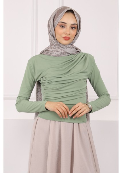 Açık Haki Balıkçı Yaka Drapeli Sandy Bluz